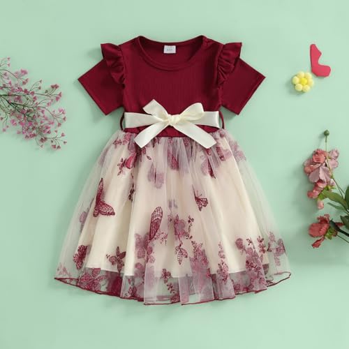 Little Kids Girls Tutu Dress Summer 3-10Y Contrast Floral Party Dresses Cute Princess Tulle Sundress4