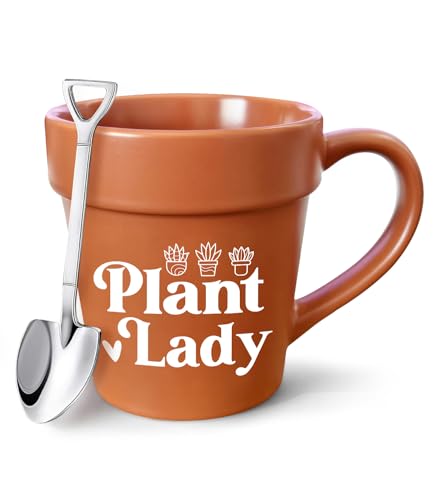 AKAQCHANG Funny Plant Pot Coffee Mug Gardening Gifts for Women,ovelty Mug with Metallic Shovel Ornament Spoon,Plant Lady Lover Gifts Mother's Day,Birthday,Christmas Thanksgiving Day for Women Men