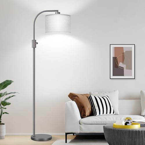 Image of Nintiue Upgraded Modern Arc Dimmable Tall Standing Floor Lamp with Gray Shade, 1200 Lumens LED Bulb Included, for Living & Reading Room, Bedroom, Office & Nursery, Gray
