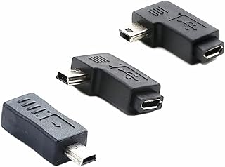 ZUBOLO (3 Pack) Mini USB to Micro USB Adapter，USB 2.0 Adapter Plug, 90 Degree Left and Right Angle Mini USB Male to Micro USB Female Connector Adapter.