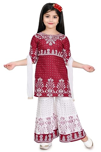 PARANETIC Cotton Baby Girls Ethnic Rayon Kurta Sharara Set With Dupatta (Size 9 Months & Up To 10 Year)