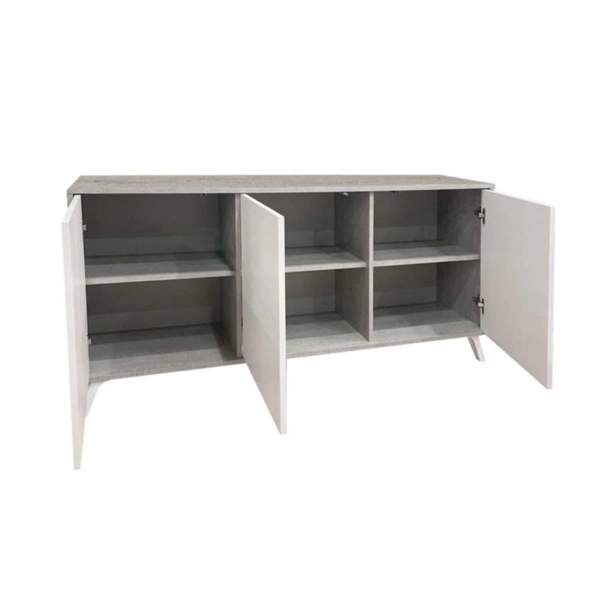 Dmora - Credenza Weddell, Buffet da Soggiorno, Madia da Salotto, Dispensa da Cucina, 154x40h72 cm, Grigio Chiaro e Bianco