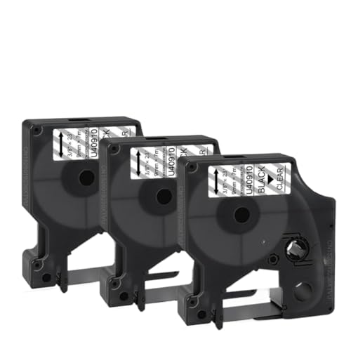 3PK 9mm D1 ���x���e�[�v 40910 40913 40916 40917 40918 40919 ���x�����[�J�[�v�����^�p�i�ƌ݊������� LabelManager LM 160 420P 280 �œ��삵�܂�(Black on Clear)