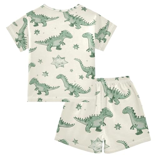 ALAZA Cute Dinosaur Animal Green Pajamas Short Sleeve 2 Piece Sleepwear Top and Bottom Pajama Set Unisex2