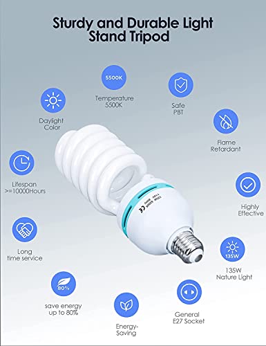 2Pcs 135W Light Bulb 5500K Cfl Daylight Spiral Softbox Lighting Kit Bulb In E27 Socket For Photography Photo #TOP3