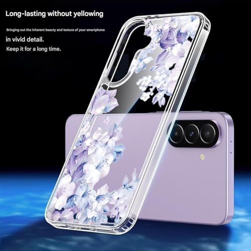 Image of Elzzi Clear Transparent Flower Cover for Samsung A57 5g Case Shockproof Case Floral Design Full Camera Protection Shockproof PC+TPU Covers for Girls & Women (Purple)