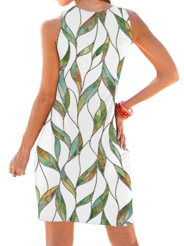 Image of Camisunny Women Casual Loose Tank Dresses Sleeveless Beach Vacation Dress Swing Pleated U Neck Fashion Soft