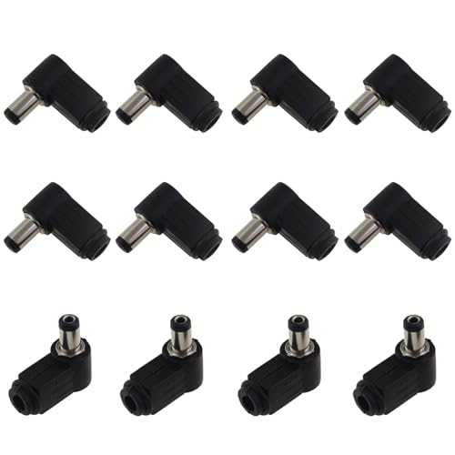 KKUANG 12PCS DC Power Supply Soldering Plugs 5.5x2.1mm Right Angle Male Elbows 90 Degree DC Power Socket Jacks Solder for Routers Monitoring Devices Small Electronic Instruments
