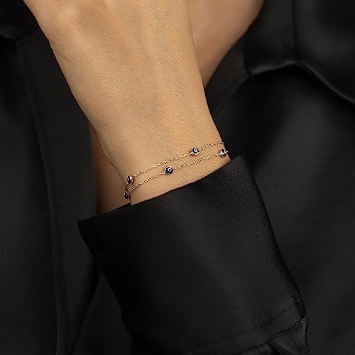 Gelin Evil Eye Double Row Station Bracelet in 14K Solid Gold4