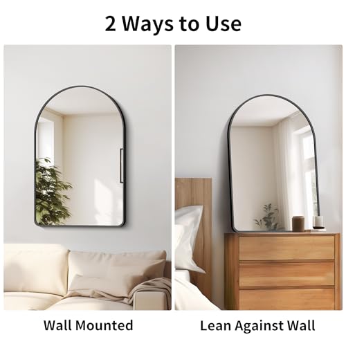 Image of FORBATH Arched Bathroom Mirror 20x28 Inch, Bathroom Mirror Wall Mounted Modern Black Aluminum Alloy Frame Decor Dresser Mirror for Bedroom Living Room Entryway, Hanging or Leaning Against Wall