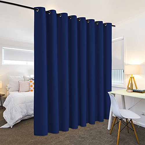 Image of RYB HOME Bedroom Space Room Divider, Light Block Noise Reduce Insulated Curtain Drape Super Soft Screen Ceiling to Floor for Locker Room /Basement, Wide 15ft x Tall 8ft, Navy Blue, 1 Panel