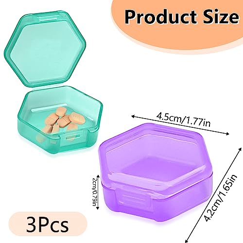 3 stuks kleine pillendoos, reispillendoos kleine pil organisator mini pillendoosje draagbare pil container pil houder pillendoosjes voor zak vitamine medicatie (oranje & cyaan & paars) - Afbeelding 6