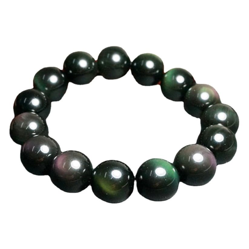 Bracelet en obsidienne œil de chat naturelle arc-en-ciel pour couple (environ 8 mm)