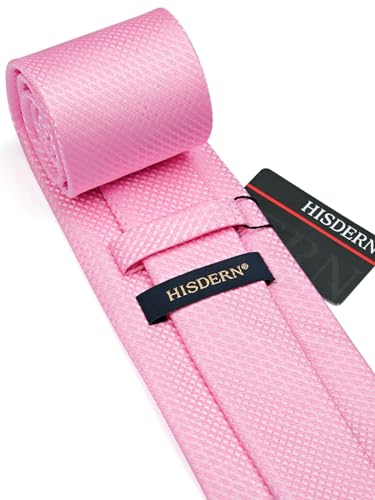 Image of HISDERN Ties for Men Plaid Checkered Tie with Pocket Square Woven Business Formal Necktie Handkerchief Set Wedding Party