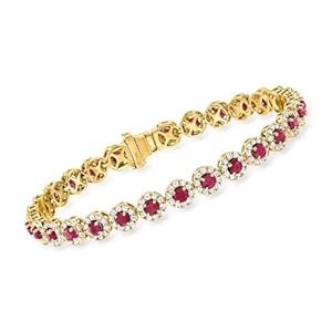 Ross-Simons 4.90 ct. t.w. Ruby and 2.65 ct. t.w. Diamond Tennis Bracelet in 14kt Yellow Gold