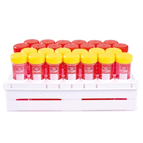 ISOLAB USA - Lot de 26 tubes et un support pliable - Capuchons à vis à code couleur - Tubes de centrifugeuse - Fond conique - Marquages gradués Cover