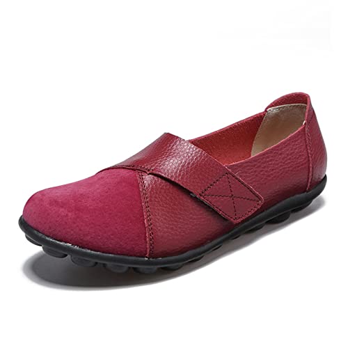 Image of Ladies Leather Slip On Flat Loafers,Low Top Casual Walking Nurse Shoes,Outdoor Versatile Trendy Driving Shoes.