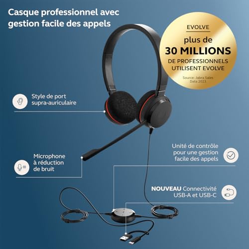 Jabra Evolve 20 Casque Avec fil Arceau BureauCentre d'appels USB Type C / USB Type A Neuf - vue 8
