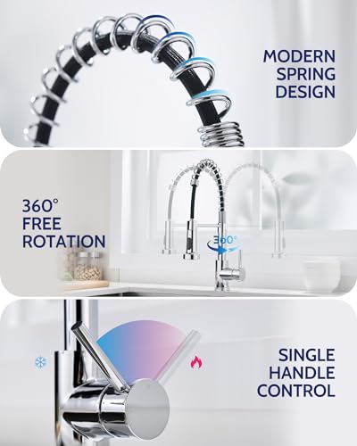 Image of LUFEIDRA Kitchen Faucet with Pull Down Sprayer and Soap Dispenser, High Arc Spring 304 Stainless Steel Single Handle 1 or 3 Hole 2 Mode for Farmhouse (Polished Chrome), Pot Filler Faucets