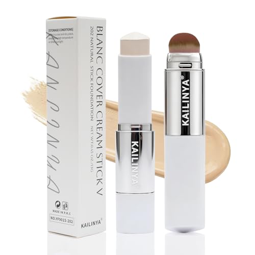 Korean Color Changing Foundation Stick with Brush for Lumine Skin 2-in-1 Waterproof & Long-Lasting Hydrating Makeup Dual-Ended Foundation & Concealer Stick (202)