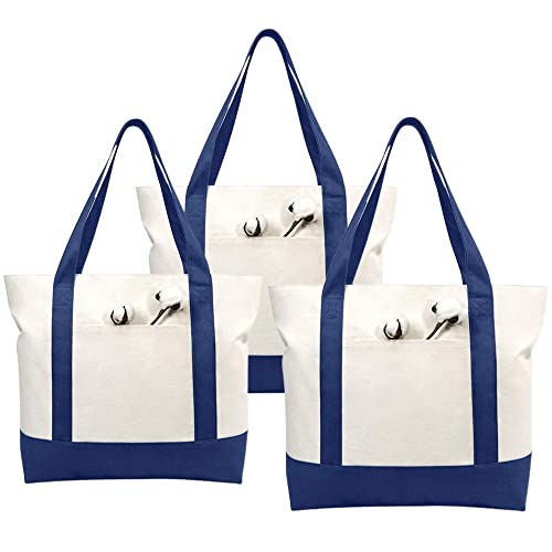 Simpli-Magic Stylish Canvas Tote Bag with an External Pocket, Top Zipper Closure, Daily Essentials, 3 Pack, 20