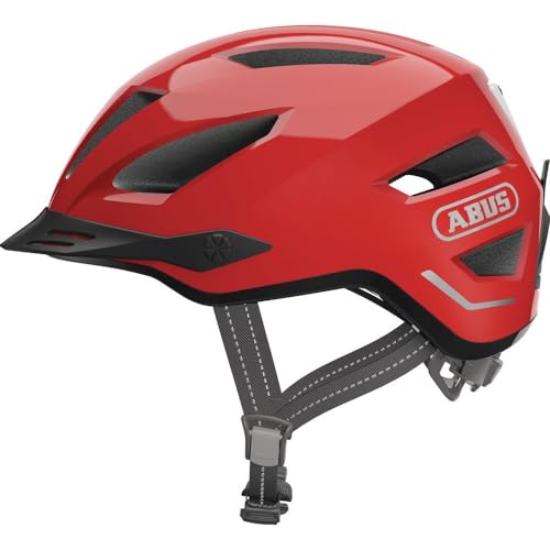ABUS Stadthelm Pedelec 2.0 - Fahrradhelm mit Rücklicht und Regenhaube - für den Stadtverkehr - Damen Herren - Rot, Größe L, Rot (blaze red), L (56-62 cm)