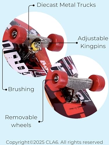 Image of CLA6 Fingerboard Kit | Complimentary Tools, Extra Wheels and Screws | Durable ABS Deck for Rough Use | Safe Sandpaper Grip Tape | Lightweight Non-Bearing Wheels |