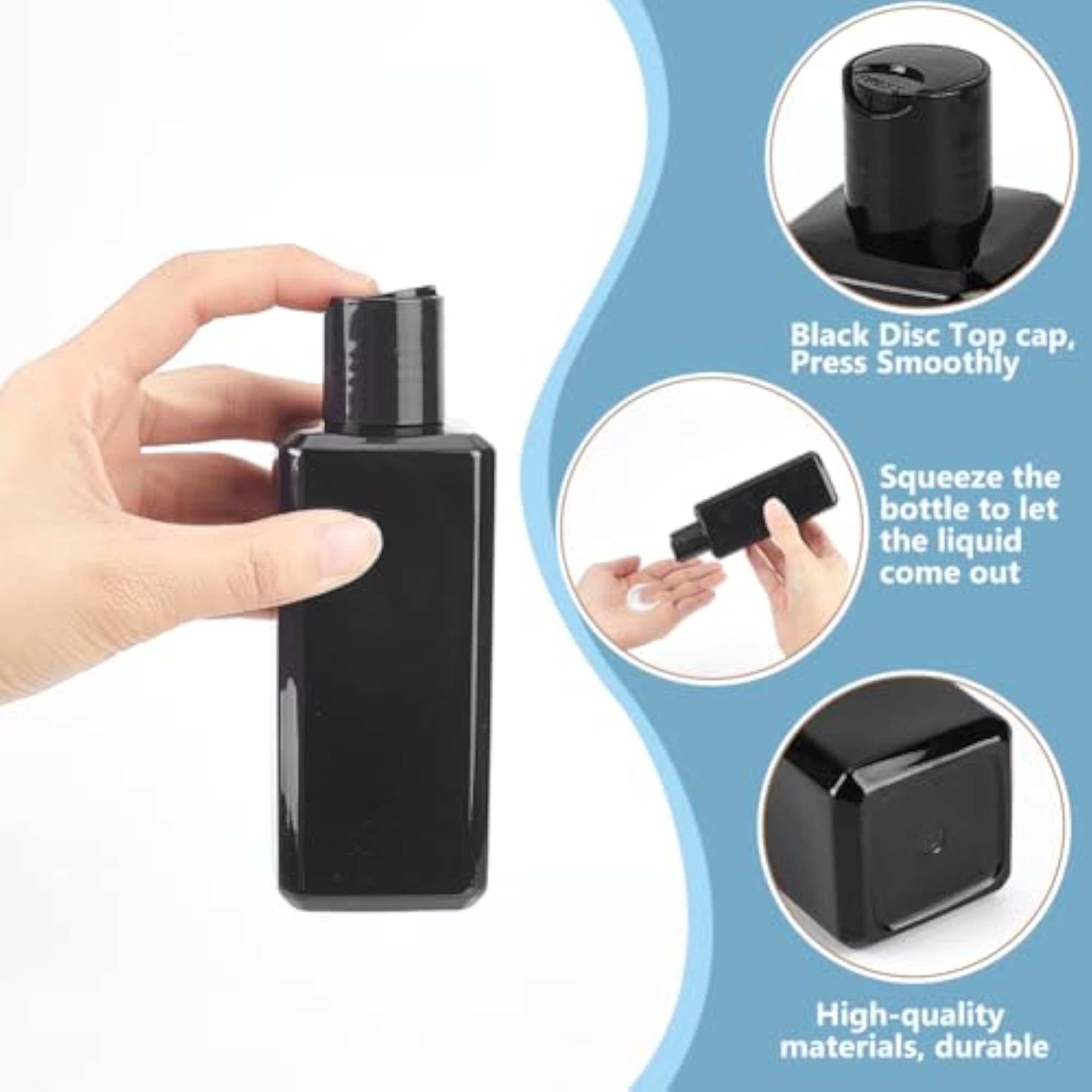25 Pcs 200ml Plastic Squeeze Bottles, Rectangular Disc Cap