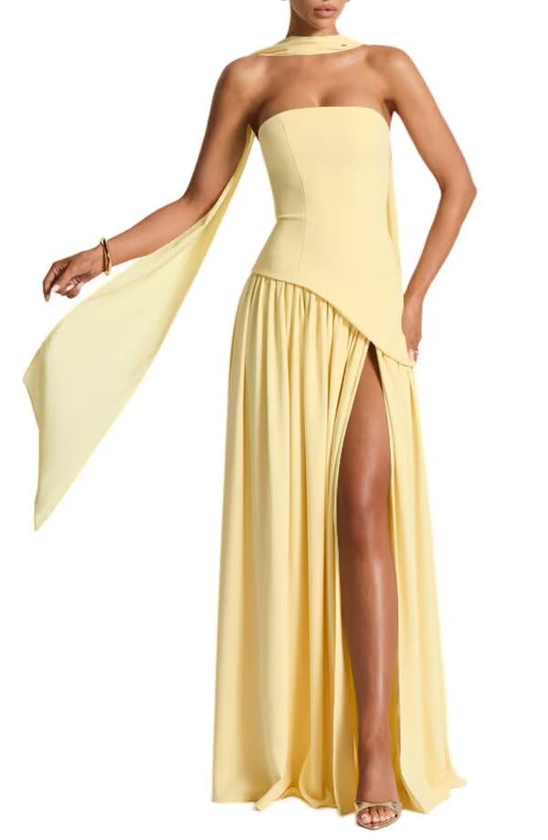 Strapless Bridesmaid Dresses with Scarf with Slit Long Formal Dress PUS049