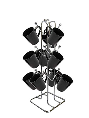 Image of Zepdos Stainless Steel Tabletop Mount Cup Rack for Kitchen, Hanging Shelves, Ideal For Kitchen, Coffee, and Tea Mug Display, Space Saving Tea Cup Storage Stand (Silver)