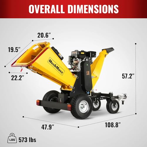 MechMaxx 6 inch ZONSEN 420cc 15hp E-Start Gas Powered 4-Wheels Wood Chipper Shredder Mulcher with Towbar/Tail Light/Emergency Stop Button/Stop Bar, Model B150 Yellow - Image 4