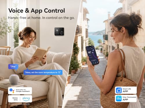 vine Smart Thermostats for Home with Large Knob - WiFi Thermostat for House with Nightlight, 7x8Period Programmable Compatible with Alexa, Google Assistant, Energy Saving, C-Wire Required — view 4