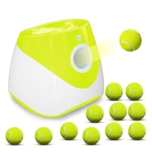 Automatic Dog Ball Thrower Launcher with 12 PCS Tennis Ball Thrower Distance 10-30ft,Rechargeable Ball Launcher for Dogs, Interactive Dog Fetch Toy for Small Dogs (Light Green Ball Launcher)