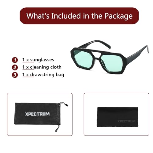 Image of Xpectrum Retro Trendy Aviator Sunglasses for Womens Mens Vintage Hexagonal Square Double Bridge Sun Glasses X9666 (Green), 65mm