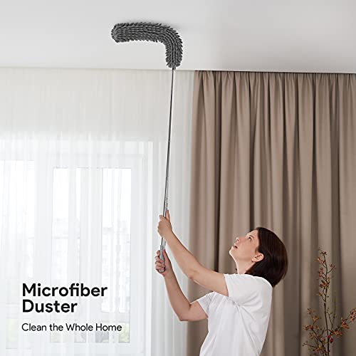 DELUX Espanador de penas de microfibra, 7 peças de espanador dobrável reutilizável com haste de exte