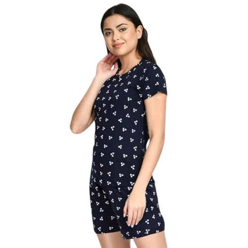 Image of IndiWeaves Women Cotton Printed Night Suit Set Pack of 3 | Soft Cotton Tops and Shorts Sleepwear | Comfortable Breathable Nightwear & Loungewear for Women