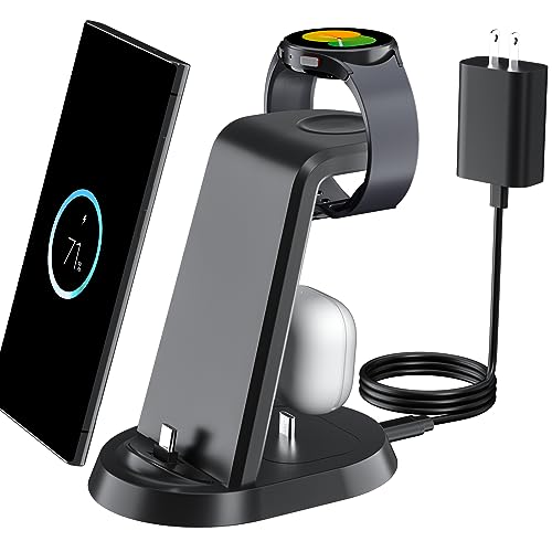 Charging Station for Galaxy 3 in 1 Phone Watch Charger Dock Stand for Galaxy S23/S22/S21/S20/S10/Note20 10/Z Flip 4/Z Fold, Watch 5 Pro 4 3, Buds