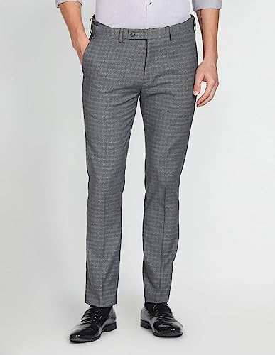 Image of Arrow Men's Mid Rise Slim Auto Flex Check Trousers