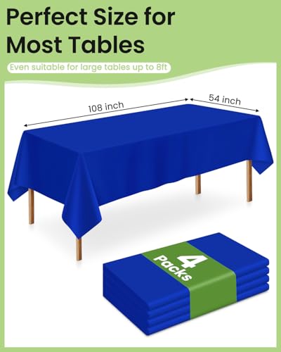Image of LANLISA 4 Pack Blue Plastic Tablecloth Disposable, 54 x 108 Inch