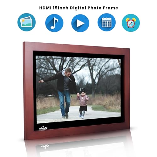 Image of Miracle Digital 15.4''(38.1) cm Wooden Digital Photo Frame Hi- Def.Screen Built in 8GB Memory & 2GB RAM.USB Disk Card,Remote Photos SlideShow,Video Audio,Support SD (Dark)