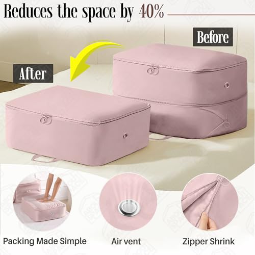 Image of ABOUT SPACE Nylon Ultra Space Saving Self Compression Organizer,22 L Vacuum Storage Bags,Packing Vaccine Bags for Clothes Airtight Reusable,Travel Essentials(Pink,Small,L 40 x B 30 x H 18.5cm)