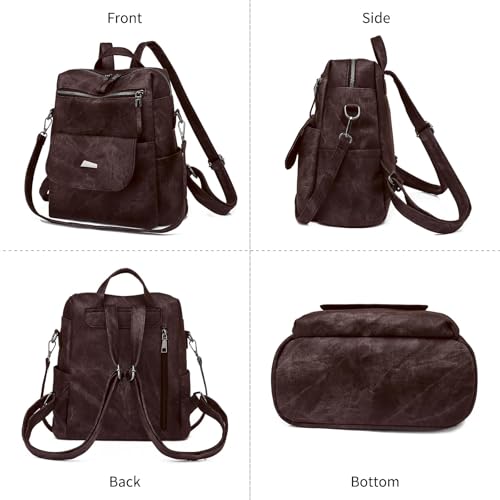 Image of Backpack Purse for Women, PU Leather Back pack Purse, Fashion Anti Theft Backpack, Multipurpose Lightweight Waterproof Shoulder Bag Handbag, Chocolate