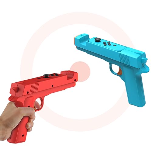 2 Pack Shooting Game Gun Controllers for Nintendo Switch/Switch OLED Joy-Cons,Gun Hand Grip Motion Controller Gamepad Joypad Gaming Accessories for Nintendo Switch Shooter Hunting Games (Blue + Red)