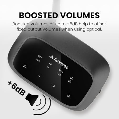 Avantree Oasis Plus 2 - Bluetooth Transmitter for TV with Remote Volume Control & Avantree TWS116 - Open-Ear Wireless Headphones with Surroundings Awareness & Charging Dock