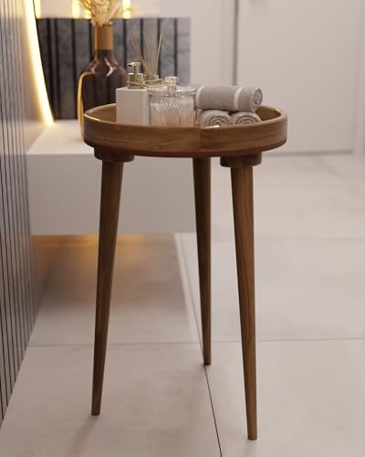 Image of Blink & Buy Handcrafted Epoxy Resin & Solid Mango Wood Bedside Table | Compact 21-Inch End Table Wooden Table with 3 Legs | Tray Stool | Sofa Side Table | Coffee Table (Multicolor, 14x21 Inches)