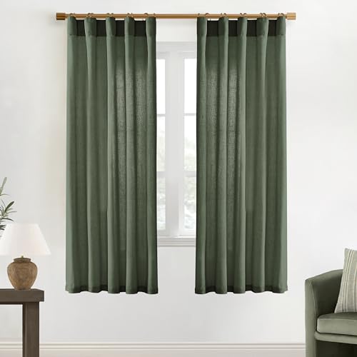 Image of XTMYI 72 Inch Curtains Pleat,Boho Semi Sheer Curtains 72 Inches Long,Window Sheers French Door Curtain Drapes 72 in Length 2 Panel Set for Bathroom Shower Bedroom Living Room,6 FT,Olive Green