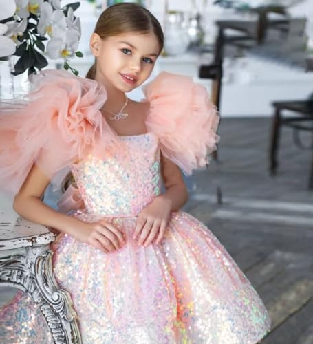 Sequin Flower Girl Dress Puffy Layers Birthday Party Dress Knee Length Princess Birthday Party for Girls FAY053