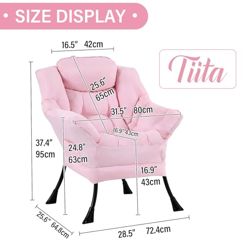 Image of Tiita Lazy Chair, Pink Modern Large Accent Armchair, Comfy Leisure Sofa Reading Chair for Bedroom, Living Room, Dorm Rooms, Garden and Courtyard, Pink
