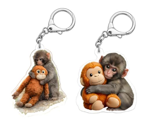 NONETH Conjunto de chaveiros de macaco perfurador, chaveiro de acrílico engraçado e pingente de bolsa, chaveiro de macaco fofo para chaves, mochila e zíper, presentes para amantes de animais para