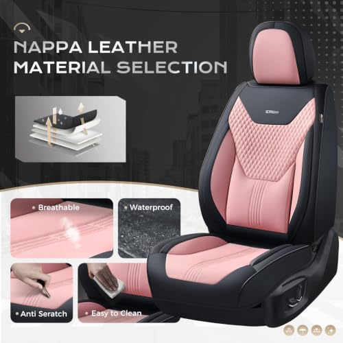 Image of Coverado Car Seat Covers Full Set, Front Seat Covers with Lumbar Support and Back Seat Cover Waterproof Leather Automotive Seat Cover, Universal Car Interior Protectors Cushion for Most Cars